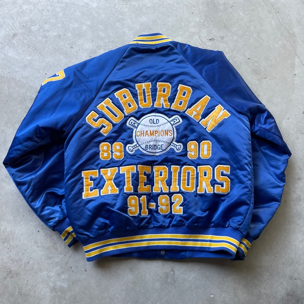 Vintage Hartwell Satin Varsity Jacket Blue Yellow Suburban Exteriors Mens Medium